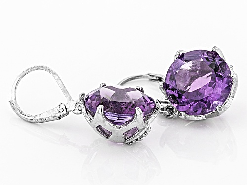10.00ctw Round Brazilian Amethyst Rhodium Over Sterling Silver Dangle Earrings