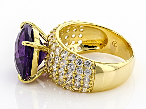 5.75ct Square Cushion African Amethyst, 3.10ctw Round White Zircon 18k Yellow Gold Over Silver Ring - Size 9