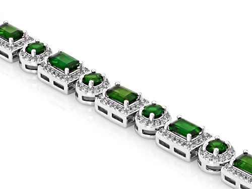 12.34ctw Mixed Shapes Chrome Diopside With Round White Zircon Rhodium Over Silver Bracelet - Size 8