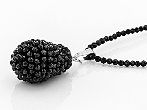 27.00ctw Round Beaded Black Spinel Sterling Silver Drop Necklace - Size 18