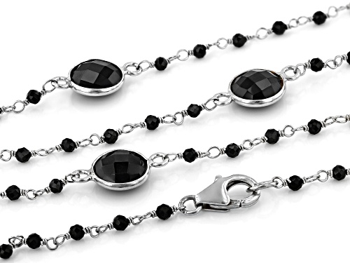 8mm And 2mm Round Black Spinel Rhodium Over Sterling Silver Station Necklace - Size 36