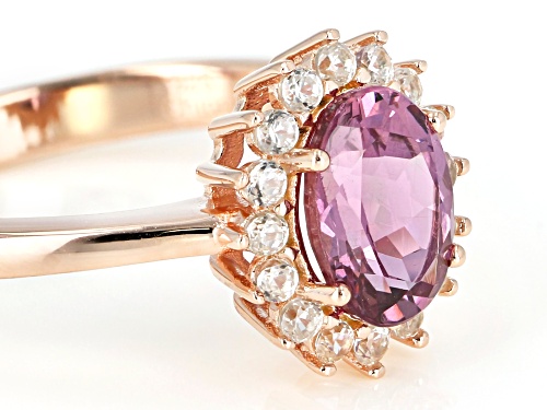 1.15CT OVAL BLUSH GARNET WITH .36CTW ROUND WHITE ZIRCON 18K ROSE GOLD OVER STERLING SILVER RING - Size 7