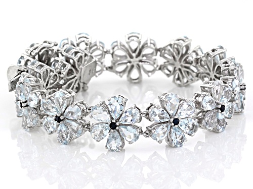 26.52CTW AQUAMARINE WITH .65CTW BLUE SAPPHIRE RHODIUM OVER SILVER FLORAL BRACELET - Size 7.25