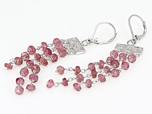 10.00CTW ROUND PINK TOURMALINE RHODIUM OVER STERLING SILVER DANGLE EARRINGS