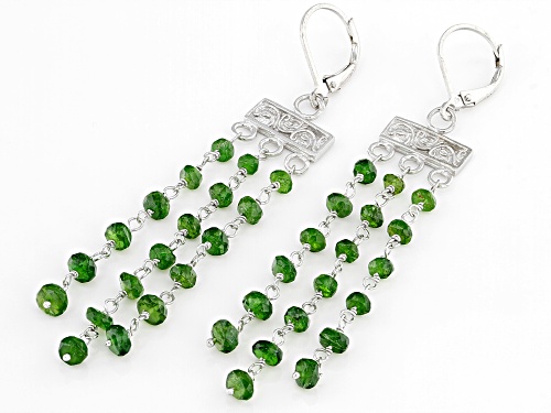 10.00CTW ROUND CHROME DIOPSIDE RHODIUM OVER STERLING SILVER DANGLE EARRINGS