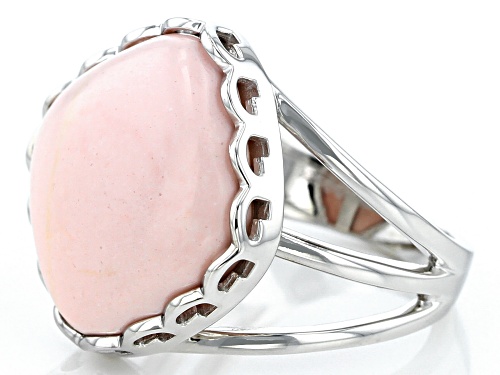 16MM SQUARE CUSHION CABOCHON PINK OPAL RHODIUM OVER STERLING SILVER SOLITAIRE RING - Size 6