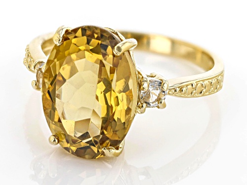 6.00CT OVAL BRAZILIAN CITRINE WITH .50CTW ROUND WHITE TOPAZ 18K YELLOW GOLD OVER SILVER RING - Size 9