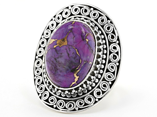 18X13MM OVAL CABOCHON PURPLE TURQUOISE STERLING SILVER RING - Size 6