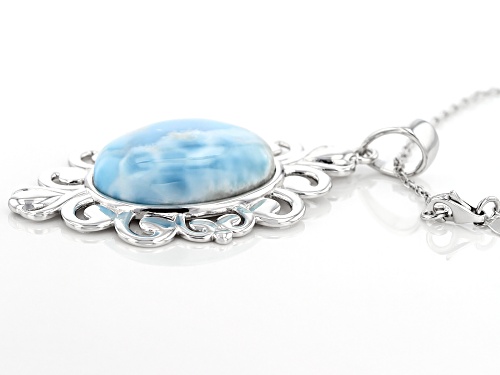 25X18MM OVAL CABOCHON LARIMAR RHODIUM OVER STERLING SILVER PENDANT WITH CHAIN