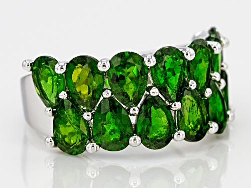 5.69CTW PEAR SHAPE RUSSIAN CHROME DIOPSIDE RHODIUM OVER STERLING SILVER RING - Size 7