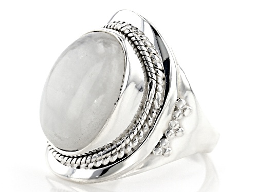 16X12MM OVAL CABOCHON MOONSTONE STERLING SILVER SOLITAIRE RING - Size 6