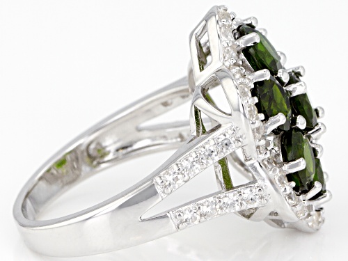 3.50CTW OVAL RUSSIAN CHROME DIOPSIDE WITH 1.10CTW ROUND WHITE ZIRCON RHODIUM OVER SILVER RING - Size 8