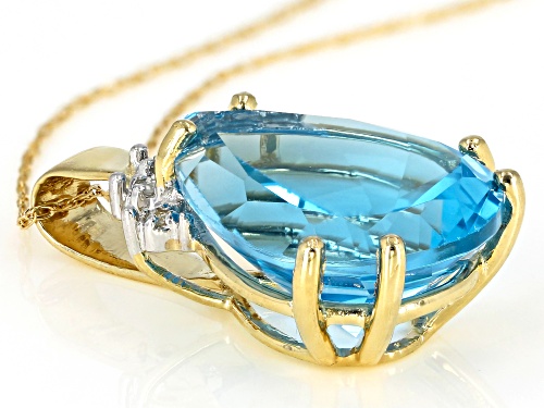 7.00CT PEAR SHAPE SWISS BLUE TOPAZ WITH .02CTW WHITE DIAMOND ACCENT 10K YELLOW GOLD PENDANT, CHAIN