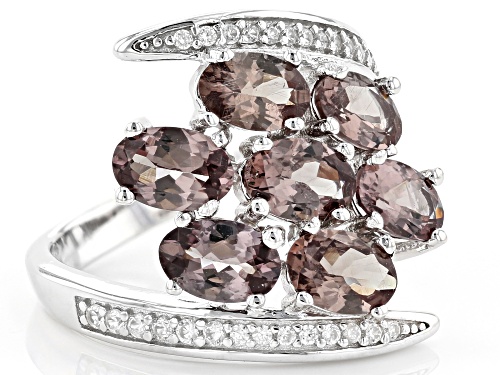 3.20CTW OVAL COLOR CHANGE GARNET WITH 1.00CTW ROUND WHITE ZIRCON RHODIUM OVER SILVER RING - Size 9