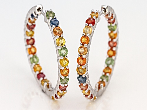 6.16ctw Round Multi-Color & Mahaleo® Sapphire Rhodium Over Silver Hoop Earrings