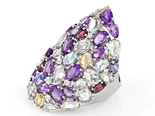 16.23ctw Multi-Color Gemstones With 0.50ctw Round White Zircon Rhodium Over Silver Ring - Size 6