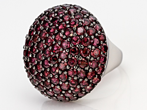 8.09ctw Round Raspberry Color Rhodolite Rhodium Over Sterling Silver Ring - Size 6