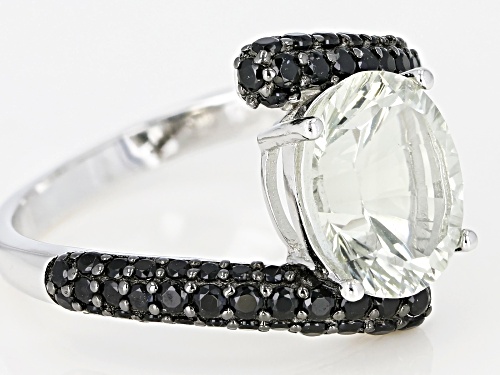 2.00CT OVAL, QUANTUM(R) Prasiolite WITH .40CTW ROUND BLACK SPINEL RHODIUM OVER SILVER RING - Size 8