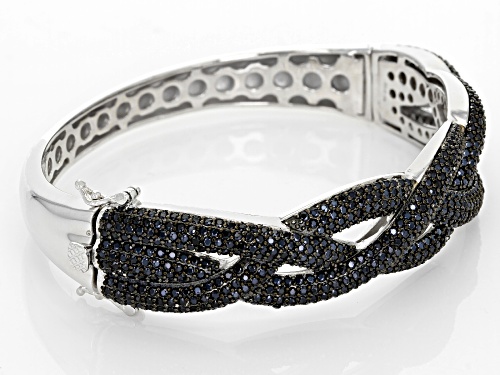 7.41CTW ROUND BLACK SPINEL RHODIUM OVER STERLING SILVER HINGED BANGLE BRACELET - Size 7.25
