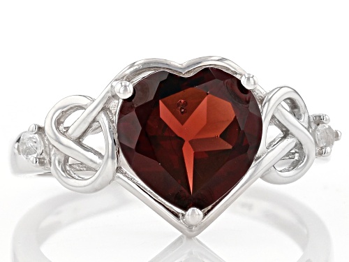 2.21ct Heart Shape Red Garnet With .05ctw Round White Topaz Rhodium Over Sterling Silver Ring - Size 9