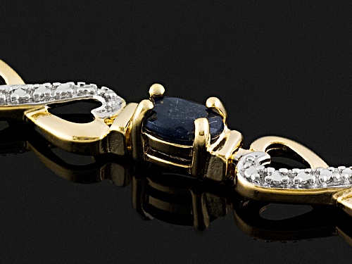 2.32ctw Oval Blue Sapphire And .01ctw Single White Diamond Accent 14k Gold Over Silver Bracelet - Size 7