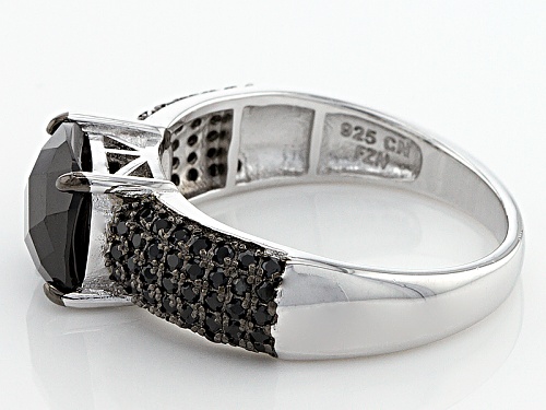 2.92ctw 8mm Square Cushion Checkerboard Cut And Round Black Spinel Rhodium Over Sterling Silver Ring - Size 9
