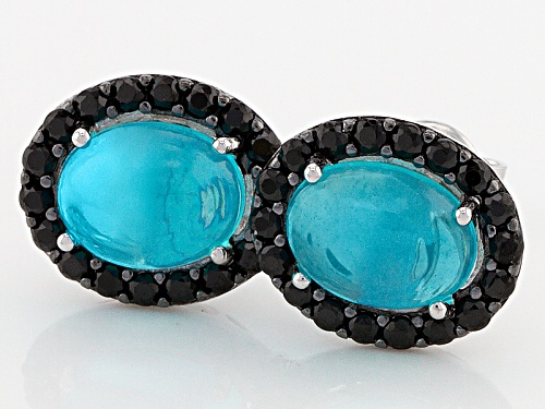 1.36ctw Paraiba Blue Color Opal And .64ctw Black Spinel Rhodium Over Sterling Silver Stud Earrings