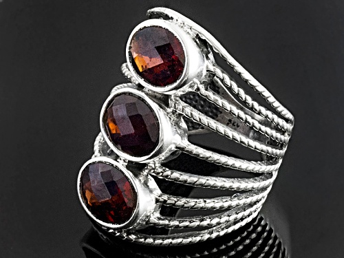 4.00ctw Oval Garnet Sterling Silver 3-Stone Ring - Size 6