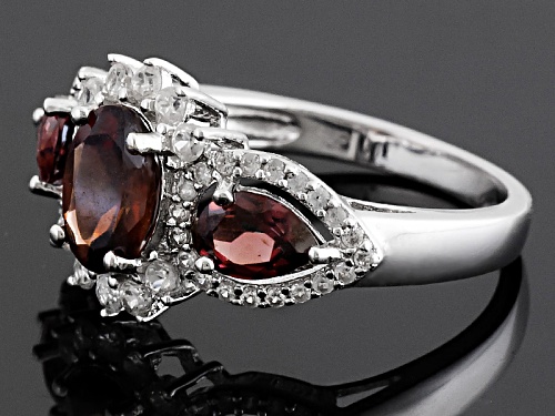 2.94ctw 8x6mm Oval And 6x4mm Pear Shape Red Zircon With .70ctw Round White Zircon Silver Ring - Size 11