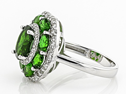 3.10ctw 8x6mm And 4x3mm Oval Russian Chrome Diopside With .62ctw White Zircon Sterling Silver Ring - Size 10