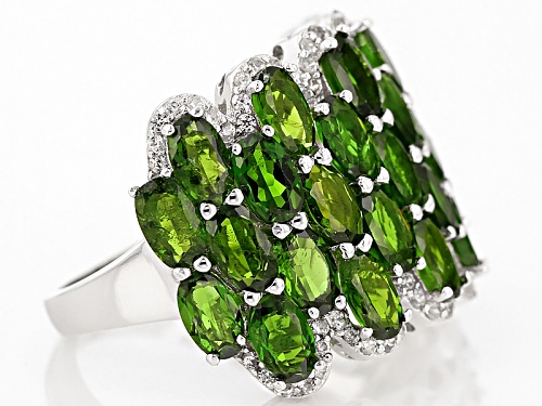 6.41ctw Oval Russian Chrome Diopside And .56ctw Round White Zircon Sterling Silver Ring - Size 4