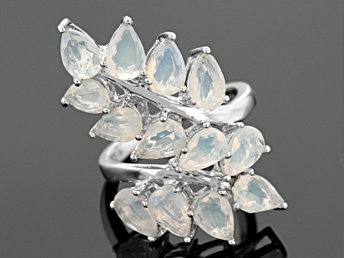 2.86ctw Pear Shape Ethiopian Opal Sterling Silver Floral Bypass Ring - Size 5