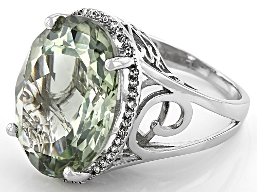 18.23ct Oval Prasiolite And .44ctw Round White Zircon Rhodium Over Sterling Silver Ring - Size 7