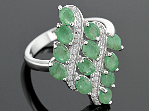 2.00ctw Oval Sakota Emerald And .25ctw Round White Zircon Sterling Silver Ring - Size 5