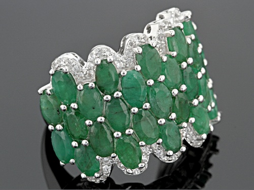 4.55ctw Oval Sakota Emerald And .55ctw Round White Zircon Sterling Silver Band Ring - Size 5