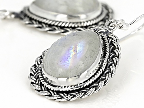 16x12mm Pear Shape Cabochon Rainbow Moonstone Sterling Silver Dangle Earrings