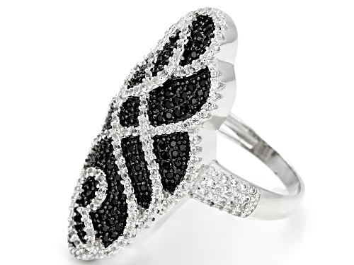 .76ctw Round Black Spinel With 1.52ctw Round White Zircon Sterling Silver Ring - Size 6