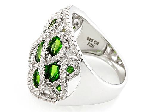 2.18ctw Oval And Pear Shape Russian Chrome Diopside With 1.56ctw Round White Zircon Silver Ring - Size 5