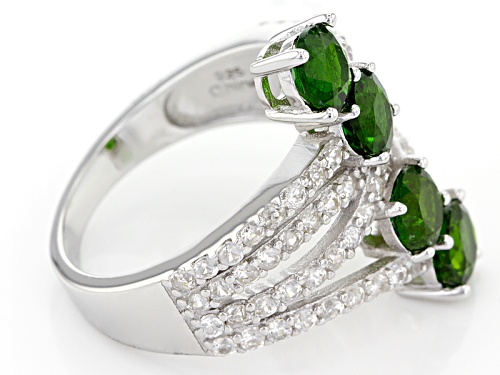 2.50ctw Round Russian Chrome Diopside With 1.50ctw Round White Zircon Silver 4-Stone Bypass Ring - Size 5