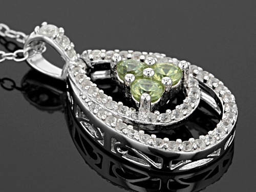 .30ctw Round Green Demantoid With .55ctw Round White Zircon Sterling Silver Pendant With Chain