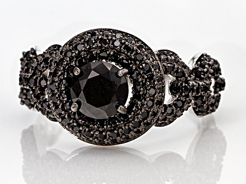 1.75ctw 6mm And 1.1mm Round Black Spinel Rhodium Over Sterling Silver Ring - Size 10