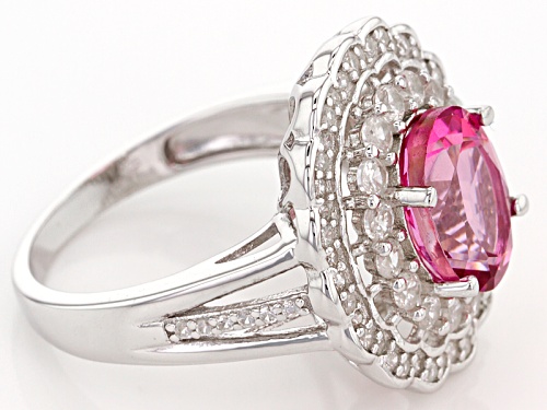 2.75ct Oval Pink Danburite With .70ctw Round White Zircon Sterling Silver Ring - Size 10