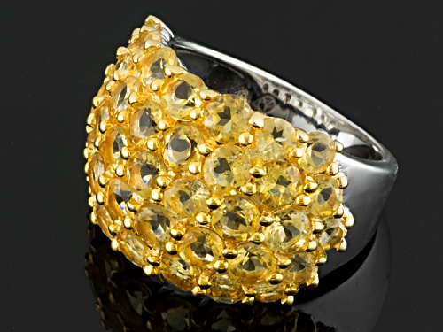 2.55ctw Round Yellow Citrine Yellow Rhodium And Rhodium Over Sterling Silver Cluster Band Ring - Size 12