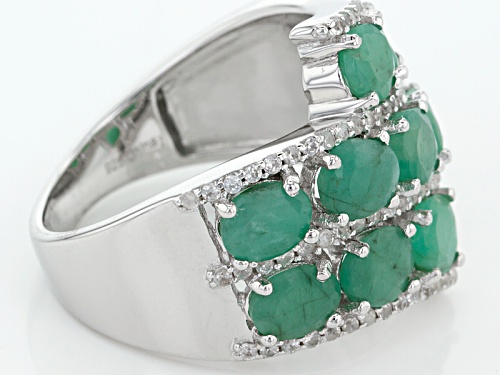 2.97ctw Oval Sakota Emerald With .62ctw Round White Zircon Sterling Silver Ring - Size 5