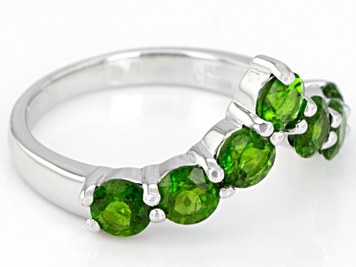 2.02ctw Round Chrome Diopside Rhodium Over Sterling Silver Chevron Ring - Size 9