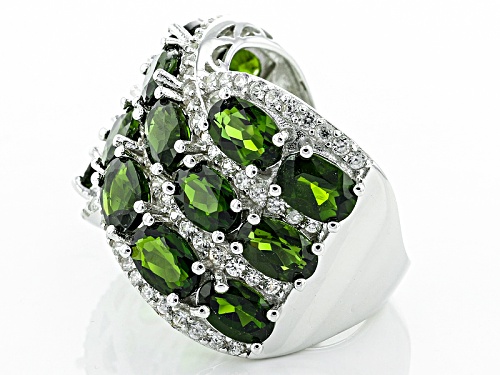 8.24ctw Oval Russian Chrome Diopside With 1.25ctw Round White Zircon Sterling Silver Ring - Size 6
