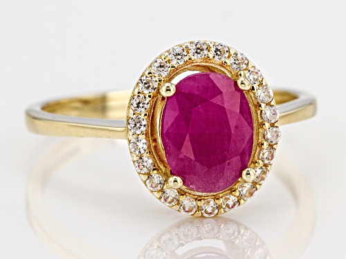 1.75ct Oval Burma Ruby With .30ctw Round White Zircon 10k Yellow Gold Ring - Size 12