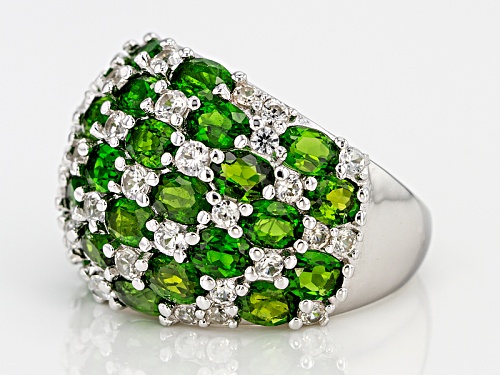 5.58ctw Oval Russian Chrome Diopside With 2.02ctw Round White Zircon Sterling Silver Ring - Size 5