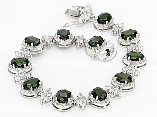 15.00ctw Russian Chrome Diopside With 5.30ctw White Zircon Rhodium Over Sterling Silver Bracelet - Size 7.25