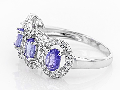 1.75ctw Oval Blue Tanzanite With 1.25ctw Round White Zircon Sterling Silver 4-Stone Band Ring - Size 5